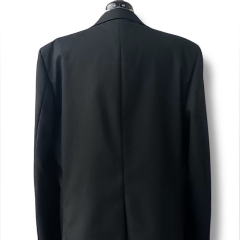 Vintage Black Wool Blend Blazer Men's 44R Brass Buttons Formal Wool Sport Coat - Picture 10 of 12